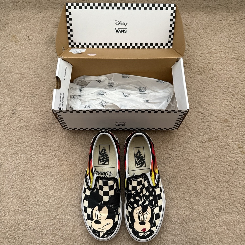 Vans Kids' Mickey Mouse Slip-On Sneakers - Black, White, Red, Yellow